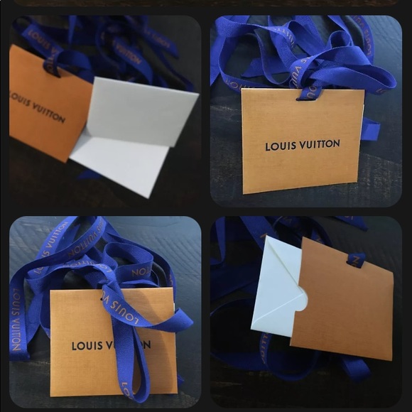 New LOUIS VUITTON CLASSIC Blank Mini Gift Card Tag with Blue Logo Ribbons - Picture 2 of 9